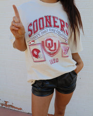 OU Sooners Prep Patch Off White Thrifted Tee - shoplivylu