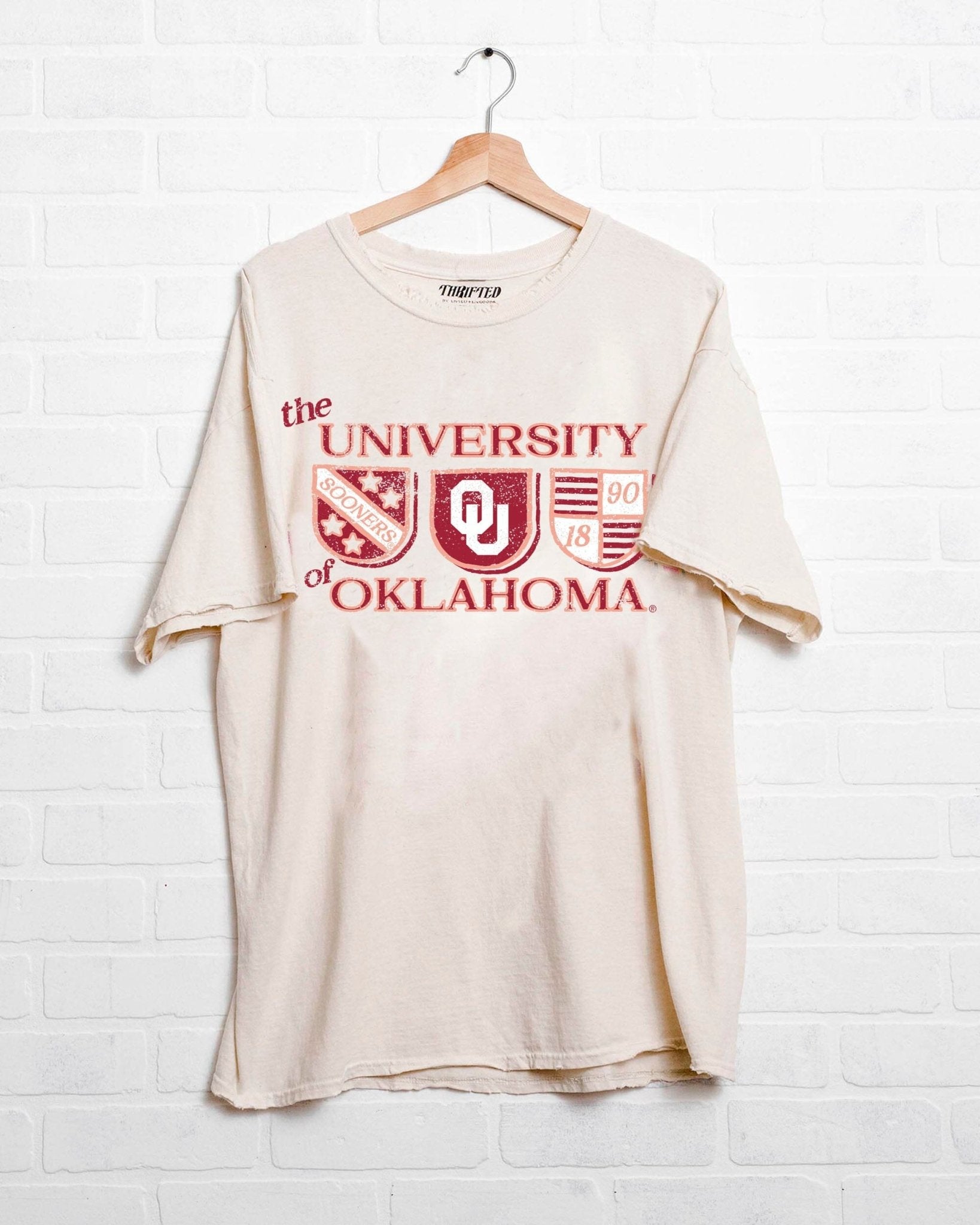 OU Sooners Shield Row Off White Thrifted Tee - shoplivylu