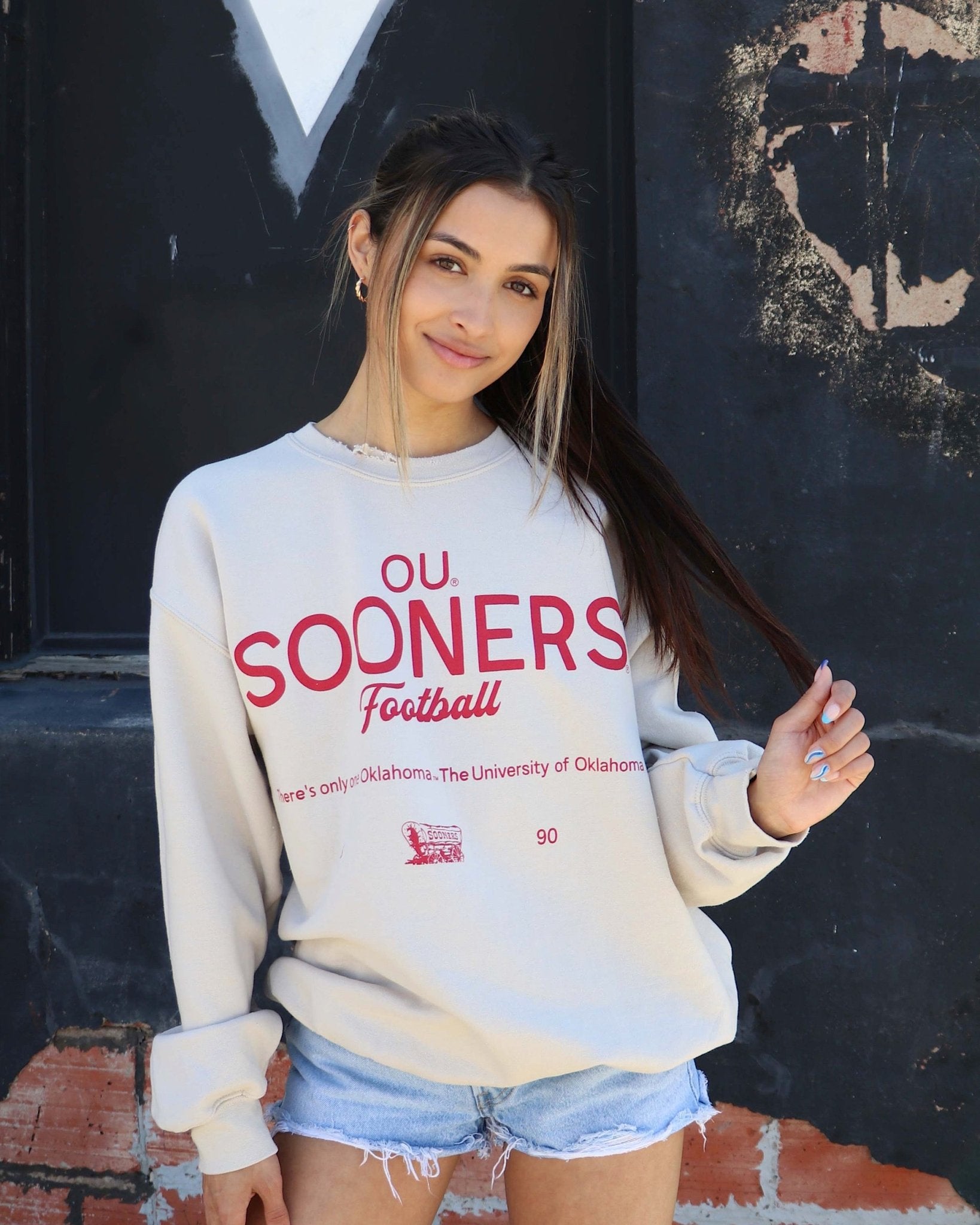 OU Sooners Shot Off Sand Thrifted Sweatshirt - shoplivylu