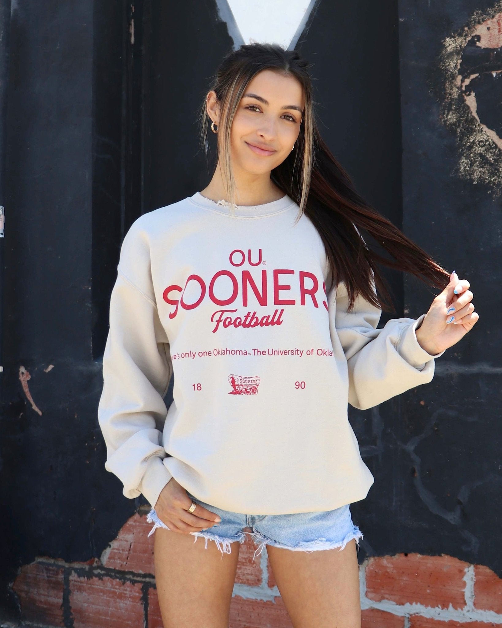 OU Sooners Shot Off Sand Thrifted Sweatshirt - shoplivylu