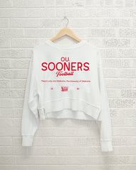 OU Sooners Shot White Cropped Corded Crew Sweatshirt - shoplivylu