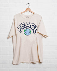 Peace Earth Smile Off White Thrifted Tee - shoplivylu