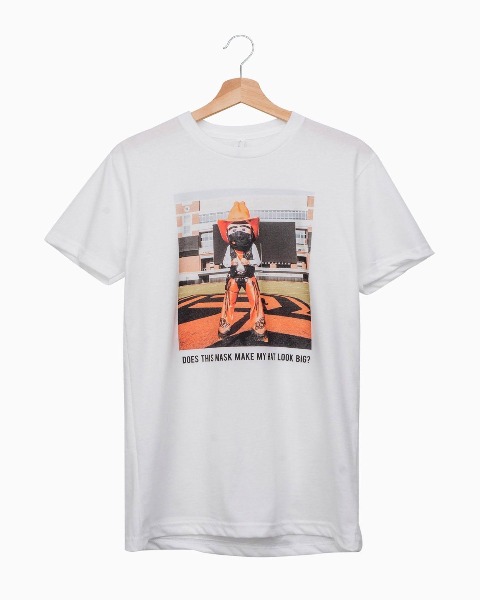 Pistol Pete Mask Pic White Sueded Tee - shoplivylu