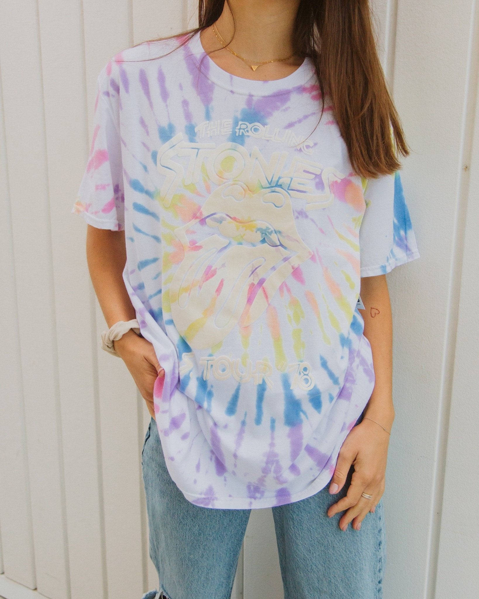 Rolling Stones '78 Tour Flocked Multi Bright Twist Tie Dye Tee (FINAL SALE) - shoplivylu