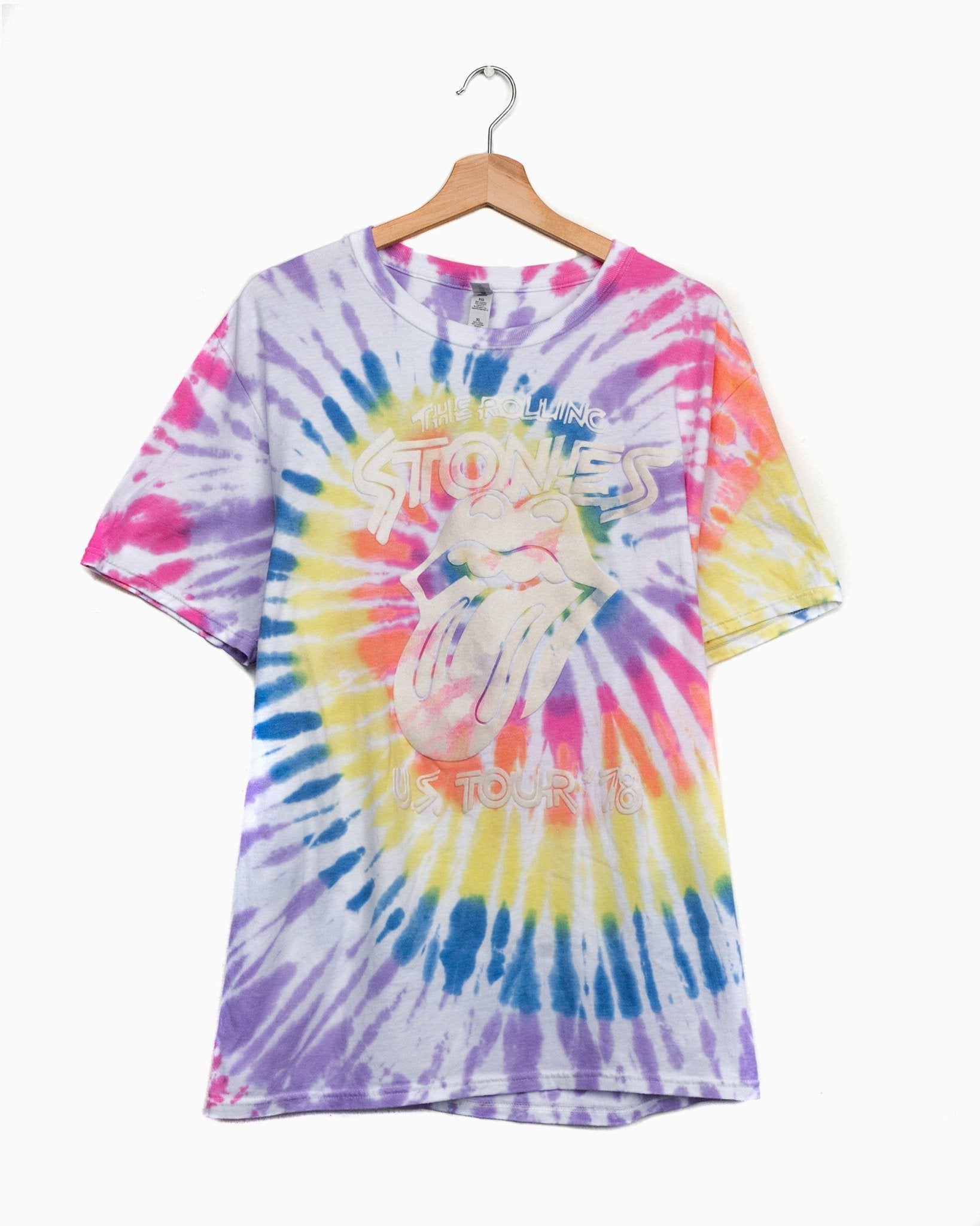 Rolling Stones '78 Tour Flocked Multi Bright Twist Tie Dye Tee (4627105841255)