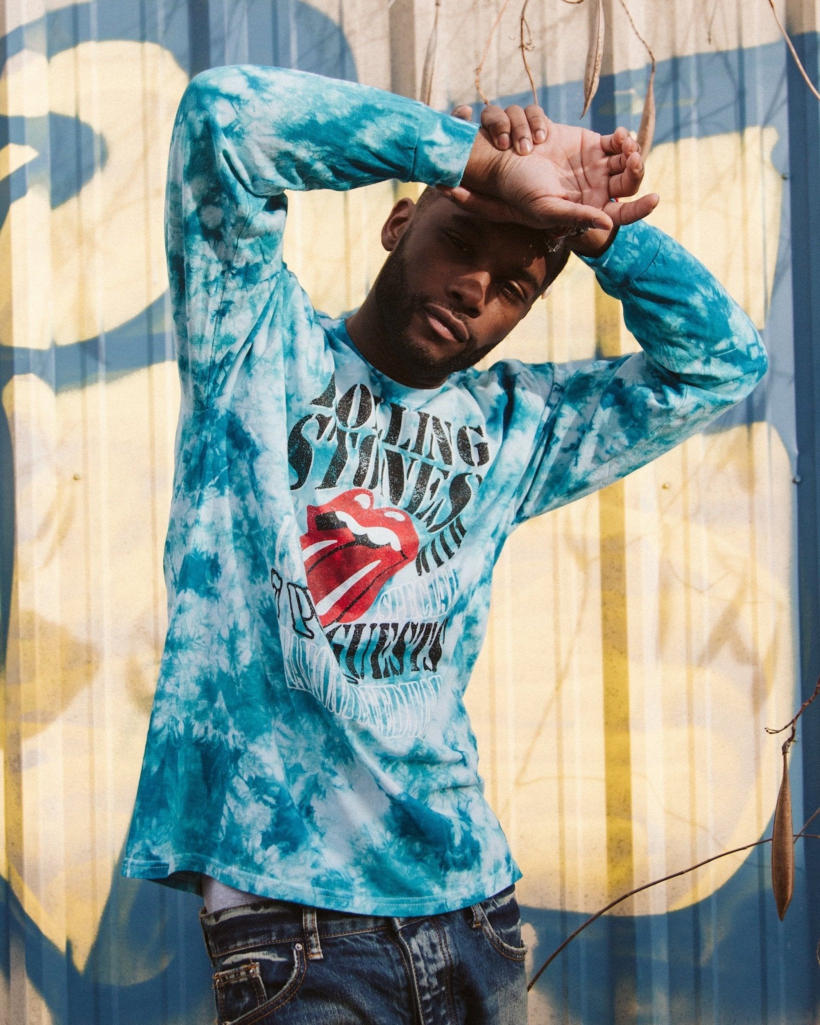 Rolling Stones Altamont Speedway Teal Cloud Tie Dye Long Sleeve Tee (FINAL SALE) - shoplivylu