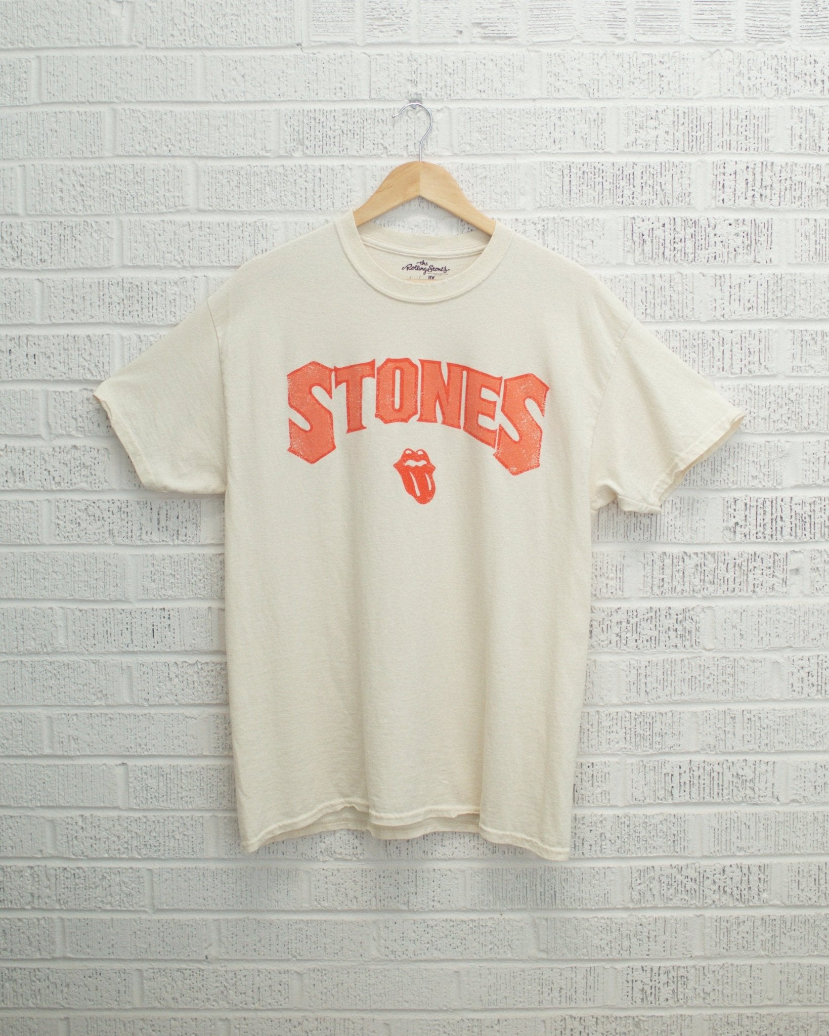 Rolling Stones Arch Off White Thrifted Distressed Tee - shoplivylu