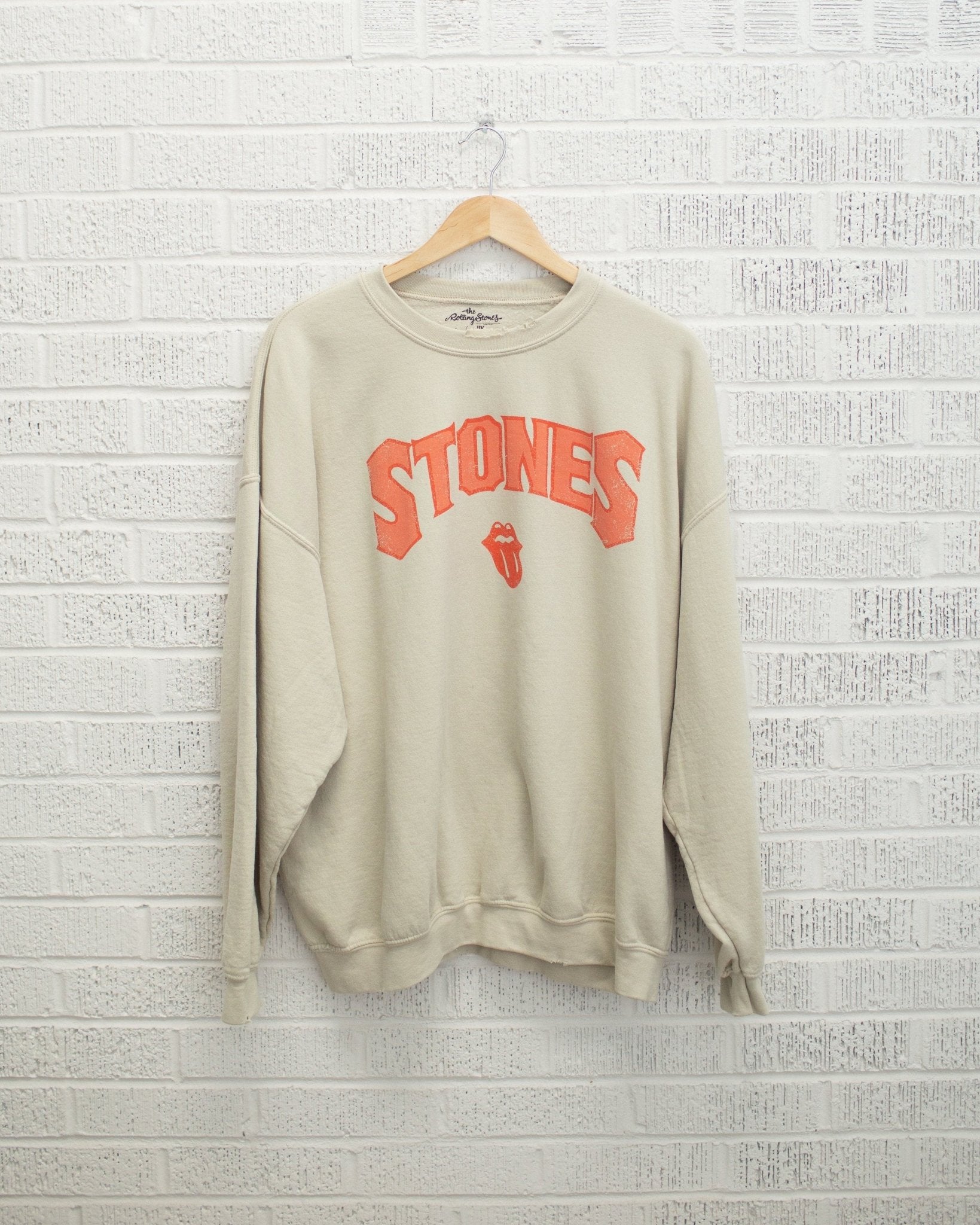 Rolling Stones Arch Sand Thrifted Sweatshirt - shoplivylu