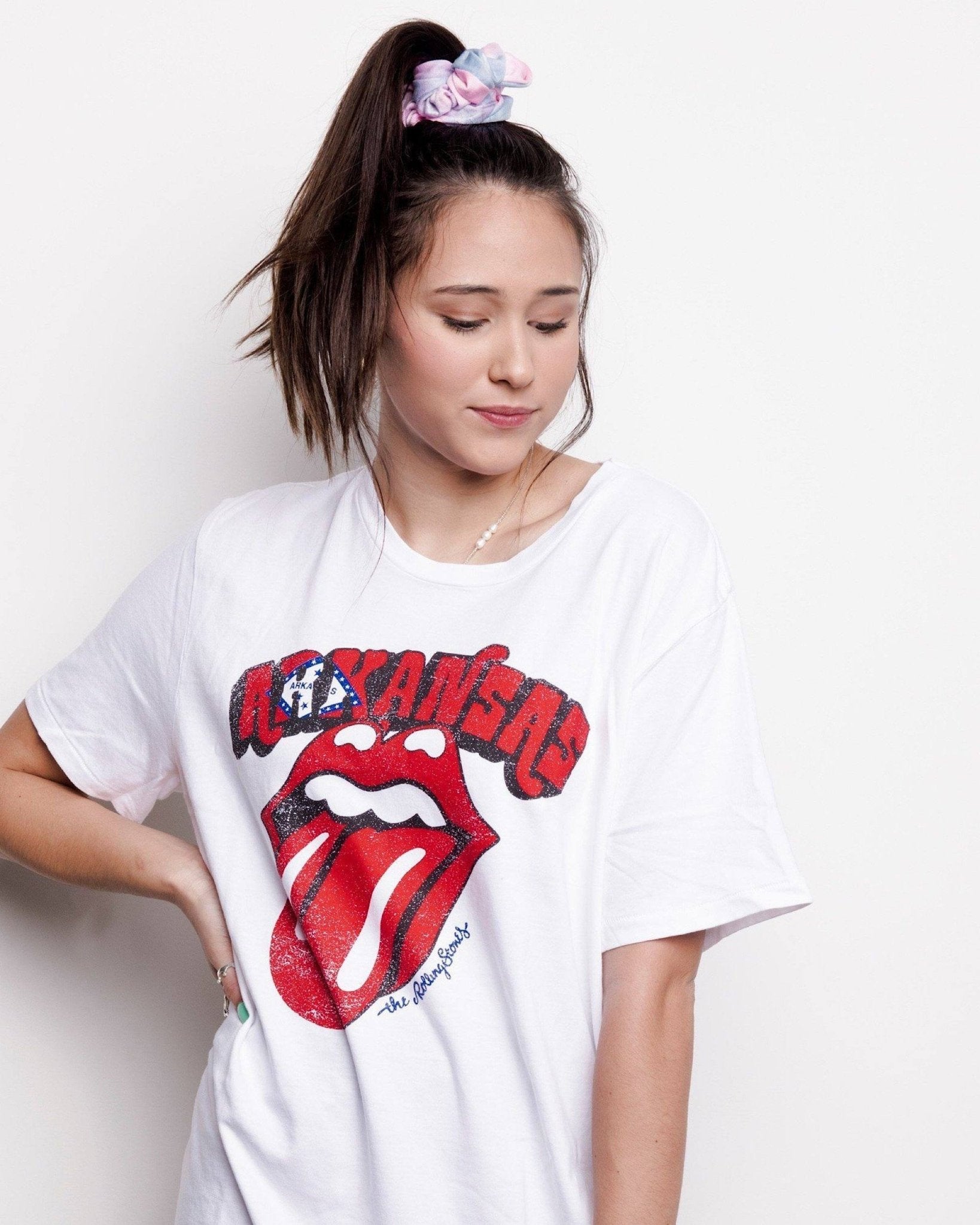 Rolling Stones Arkansas Flag Rocker White Tee - shoplivylu