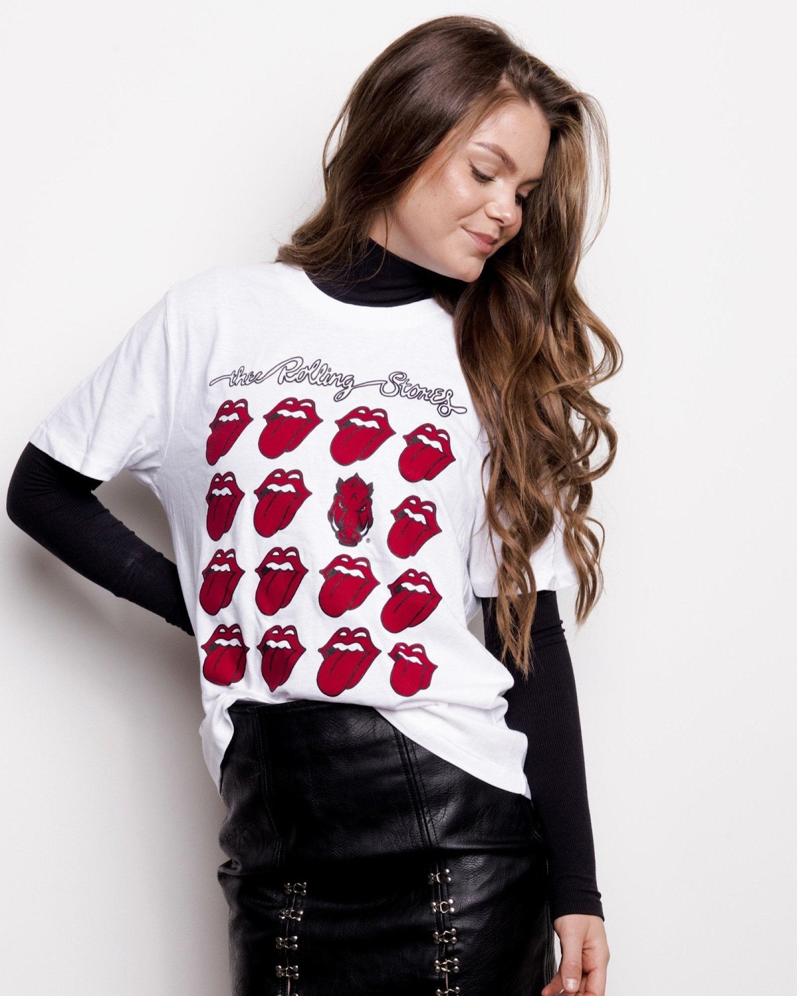 Rolling Stones Arkansas Razorbacks Multi Lick White Tee - shoplivylu