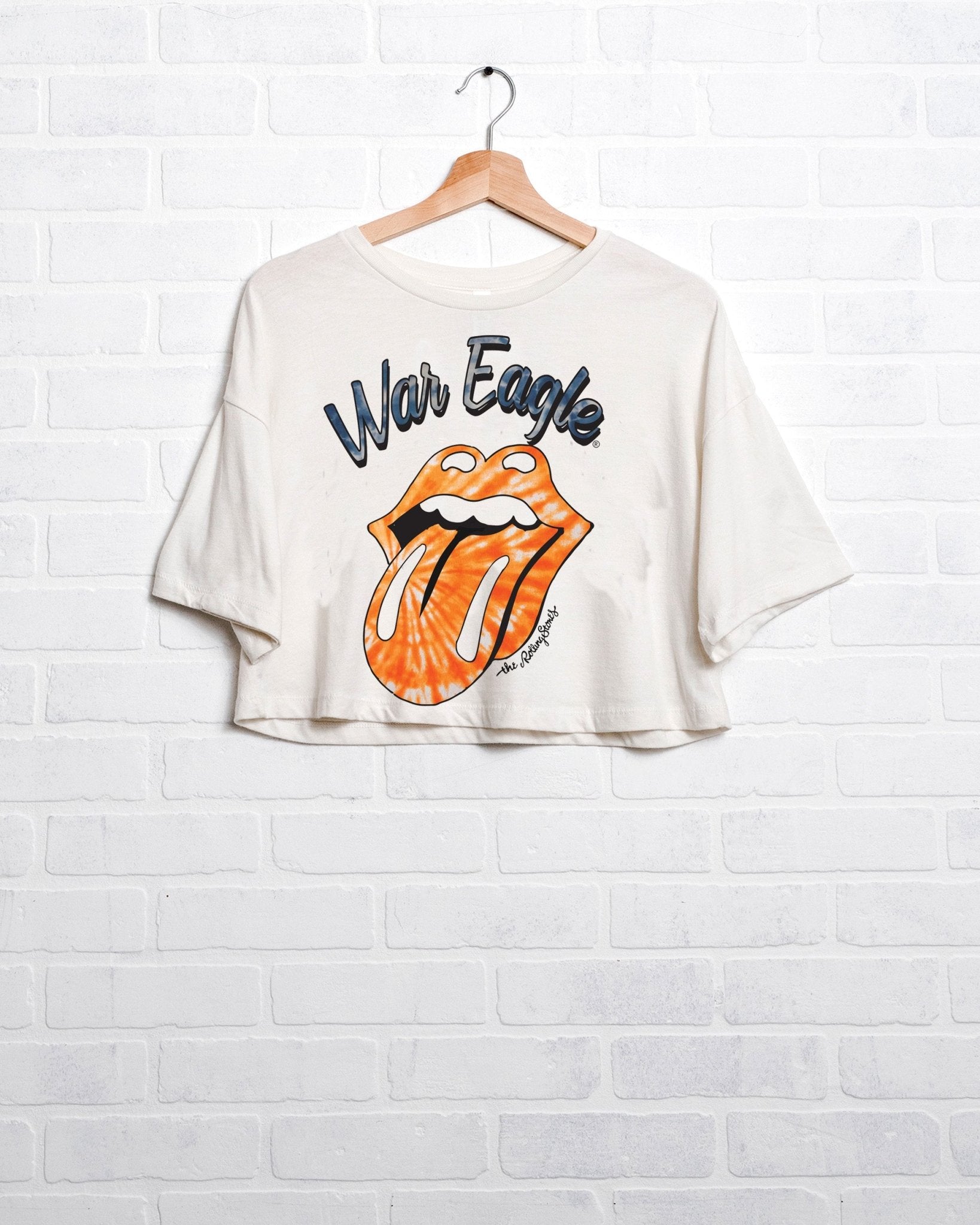 Rolling Stones Auburn Tigers Tie Dye Lick White Cropped Tee - shoplivylu