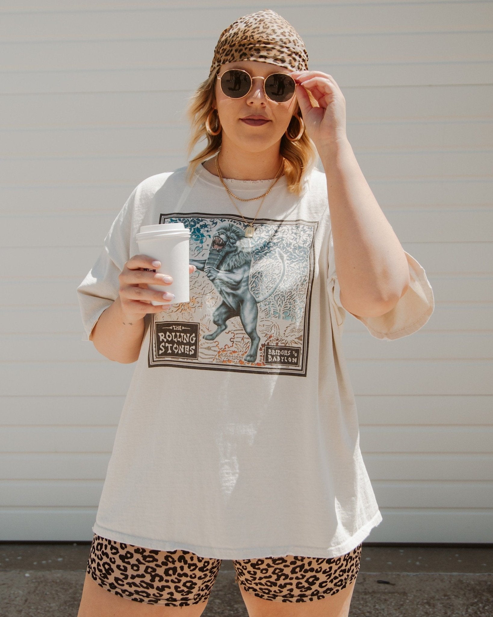 Rolling Stones Babylon Tour Lion Off White Thrifted Distressed Tee (FINAL SALE) - shoplivylu