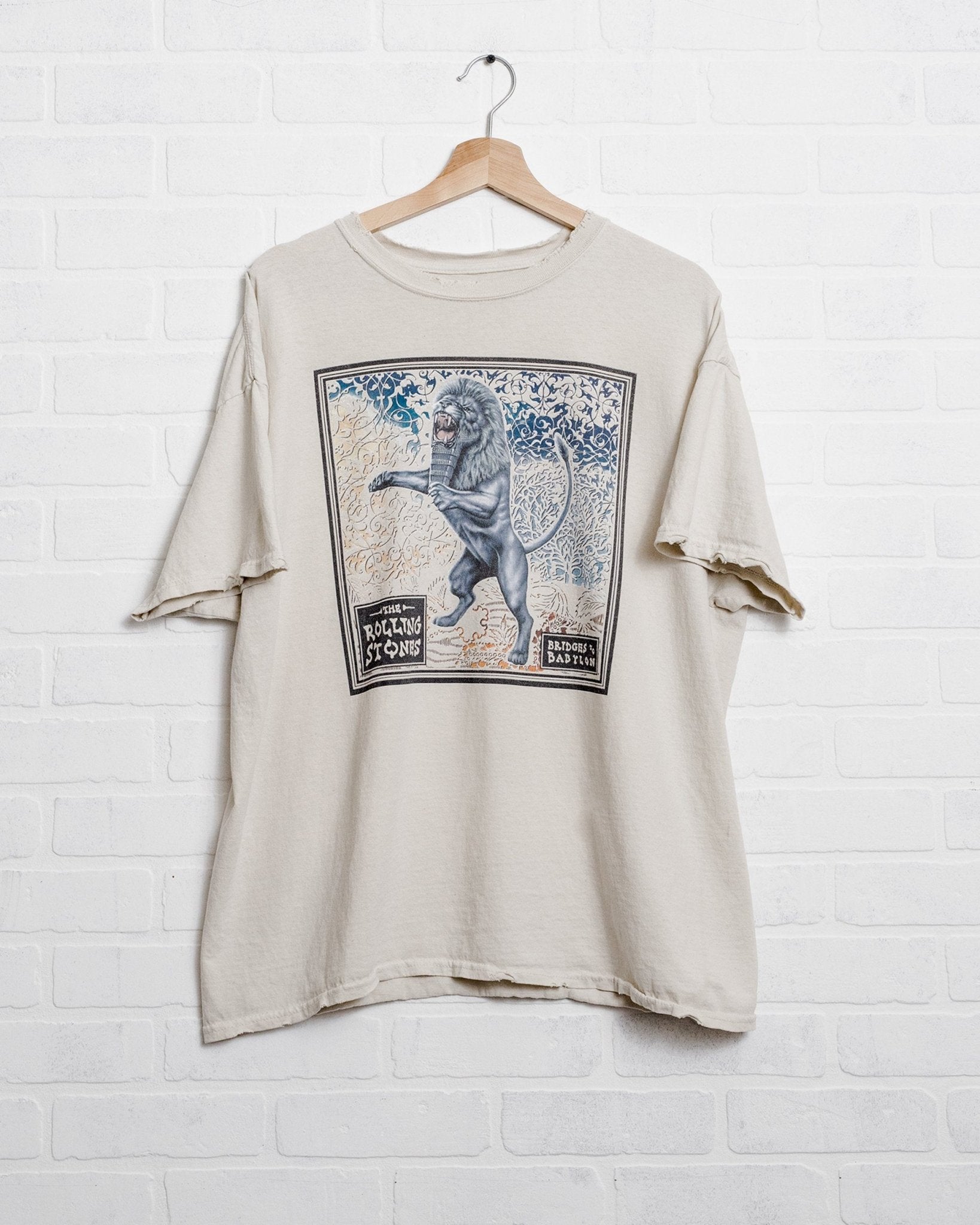 Rolling Stones Babylon Tour Lion Off White Thrifted Distressed Tee (FINAL SALE) - shoplivylu