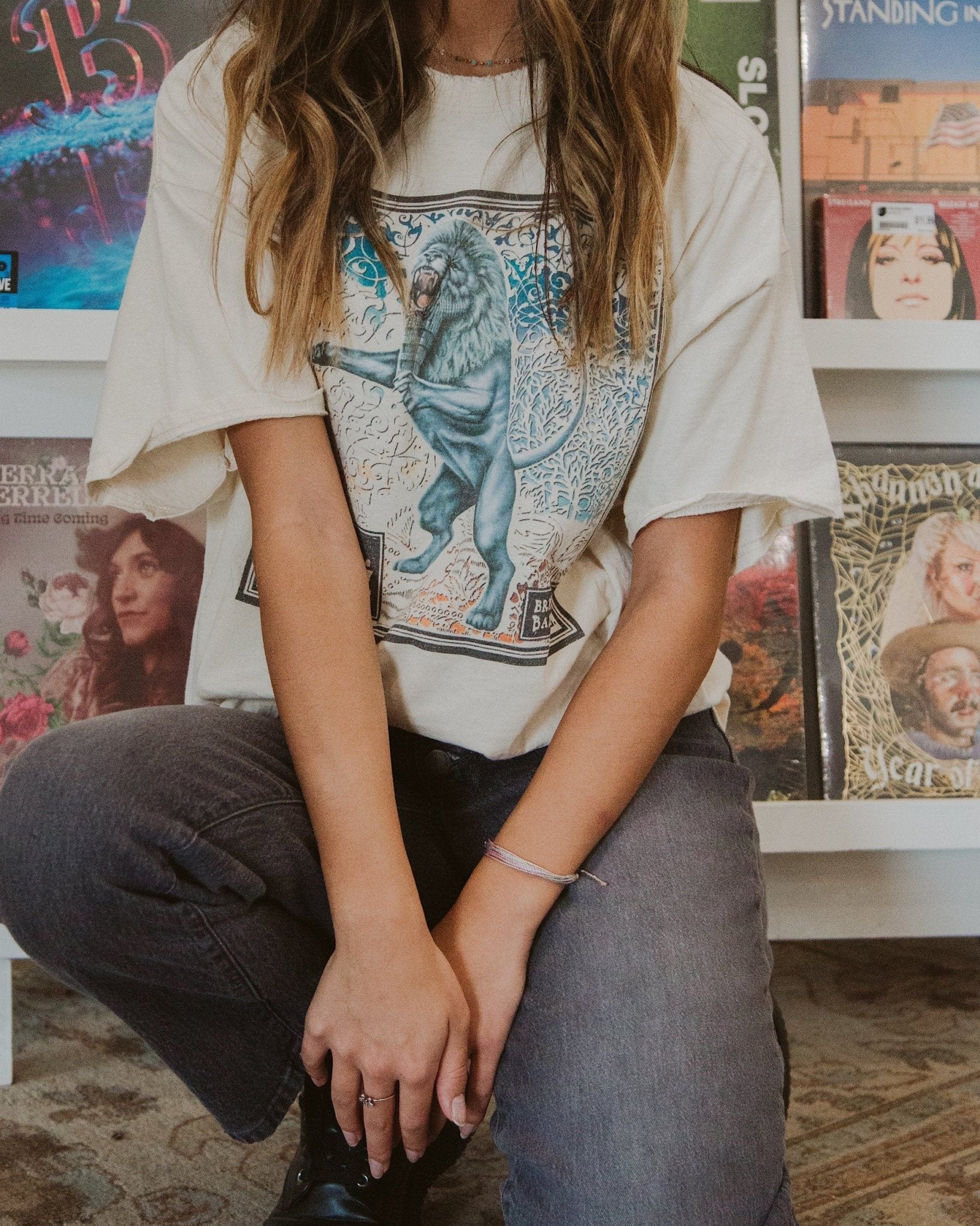 Rolling Stones Babylon Tour Lion Off White Thrifted Distressed Tee (FINAL SALE) - shoplivylu