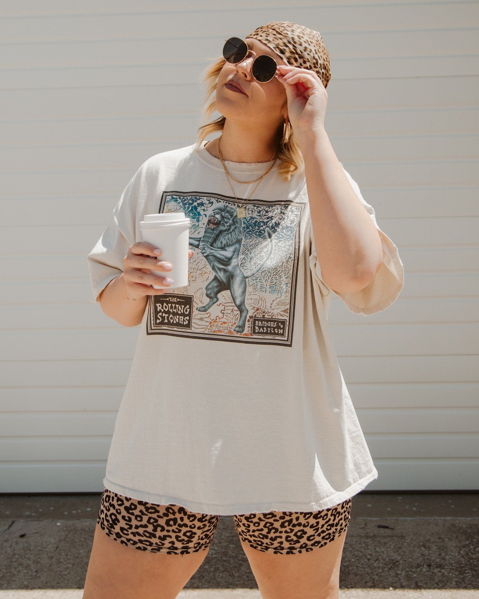 Rolling Stones Babylon Tour Lion Off White Thrifted Distressed Tee (FINAL SALE) - shoplivylu