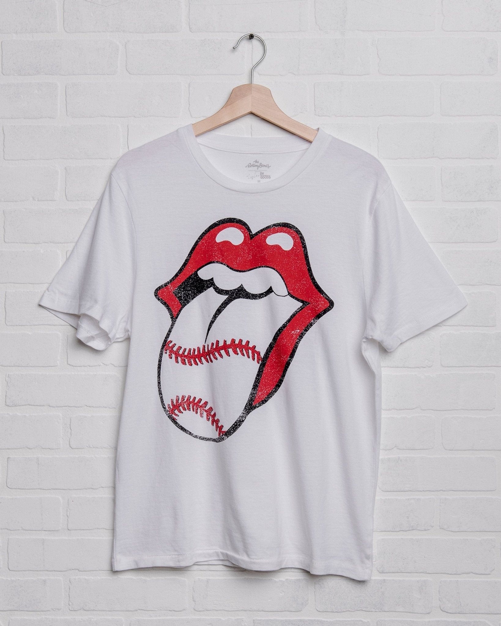 Rolling Stones Baseball Lick White Tee - shoplivylu