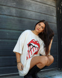 Rolling Stones Candy Cane Lick Off White Oversized Tee - shoplivylu