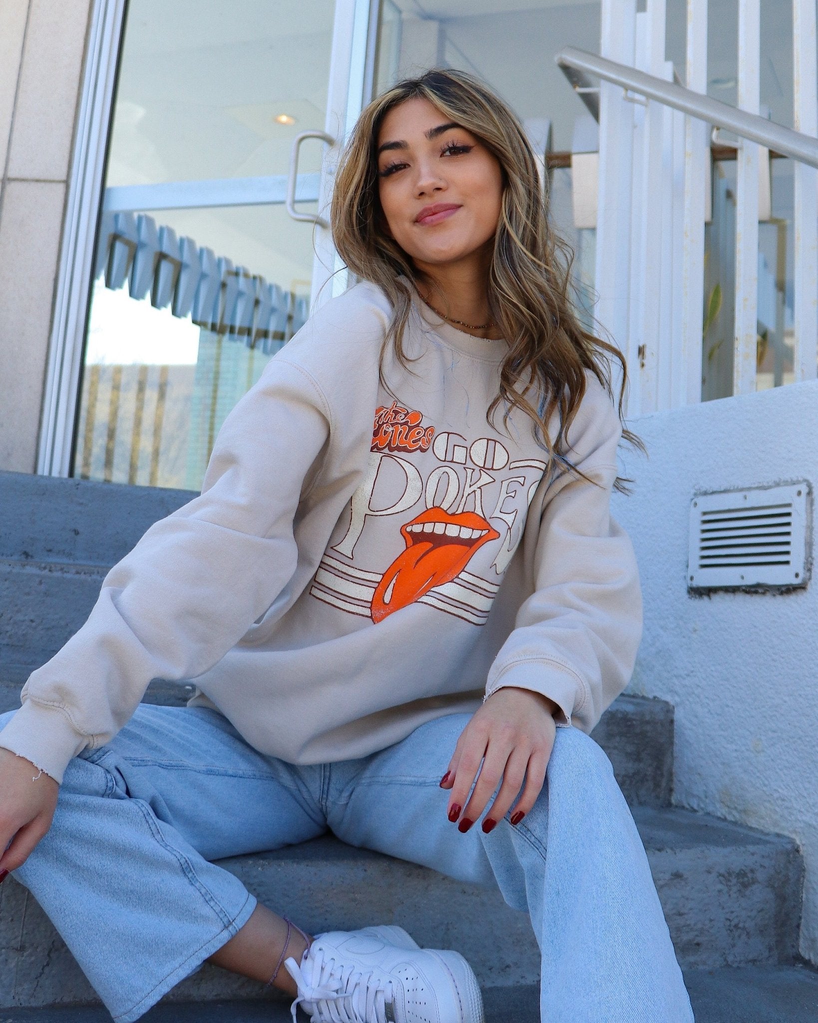 Rolling Stones Cowboys Stoned Sand Thrifted Sweatshirt - shoplivylu
