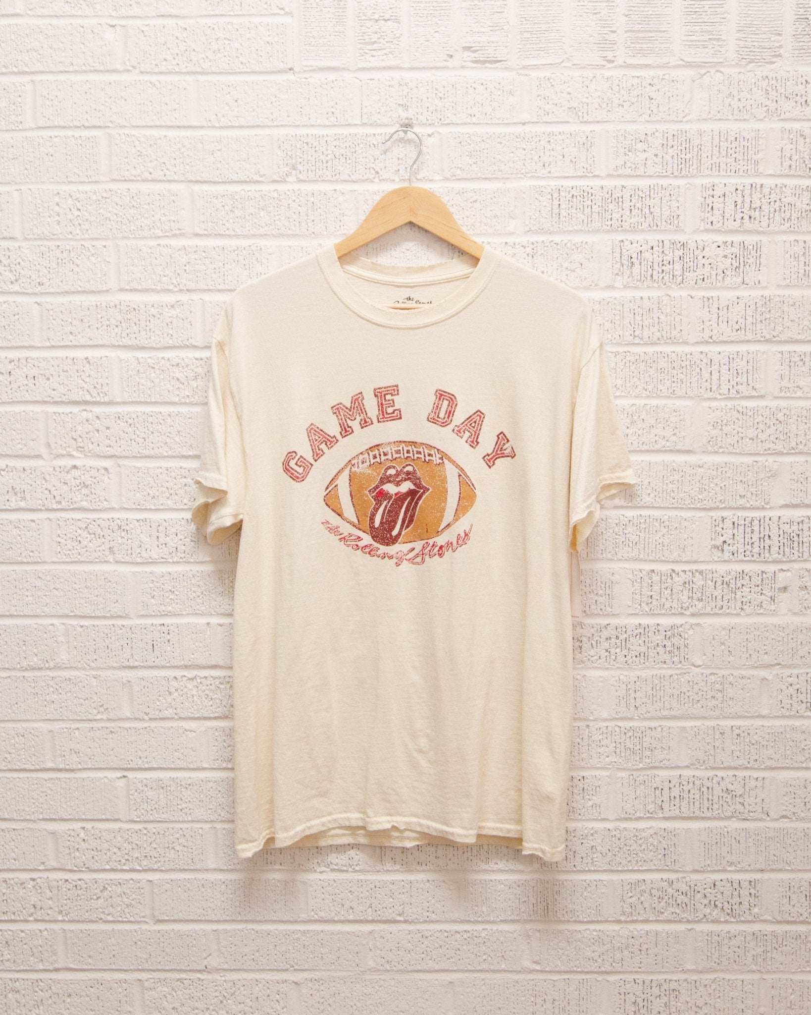 Rolling Stones Gameday (crimson) Football Lick Off White Thrifted Tee - shoplivylu