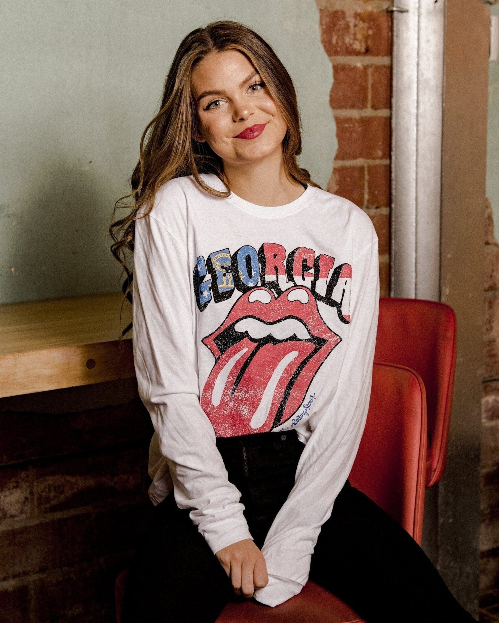 Rolling Stones Georgia Flag Rocker White Long Sleeve Tee - shoplivylu