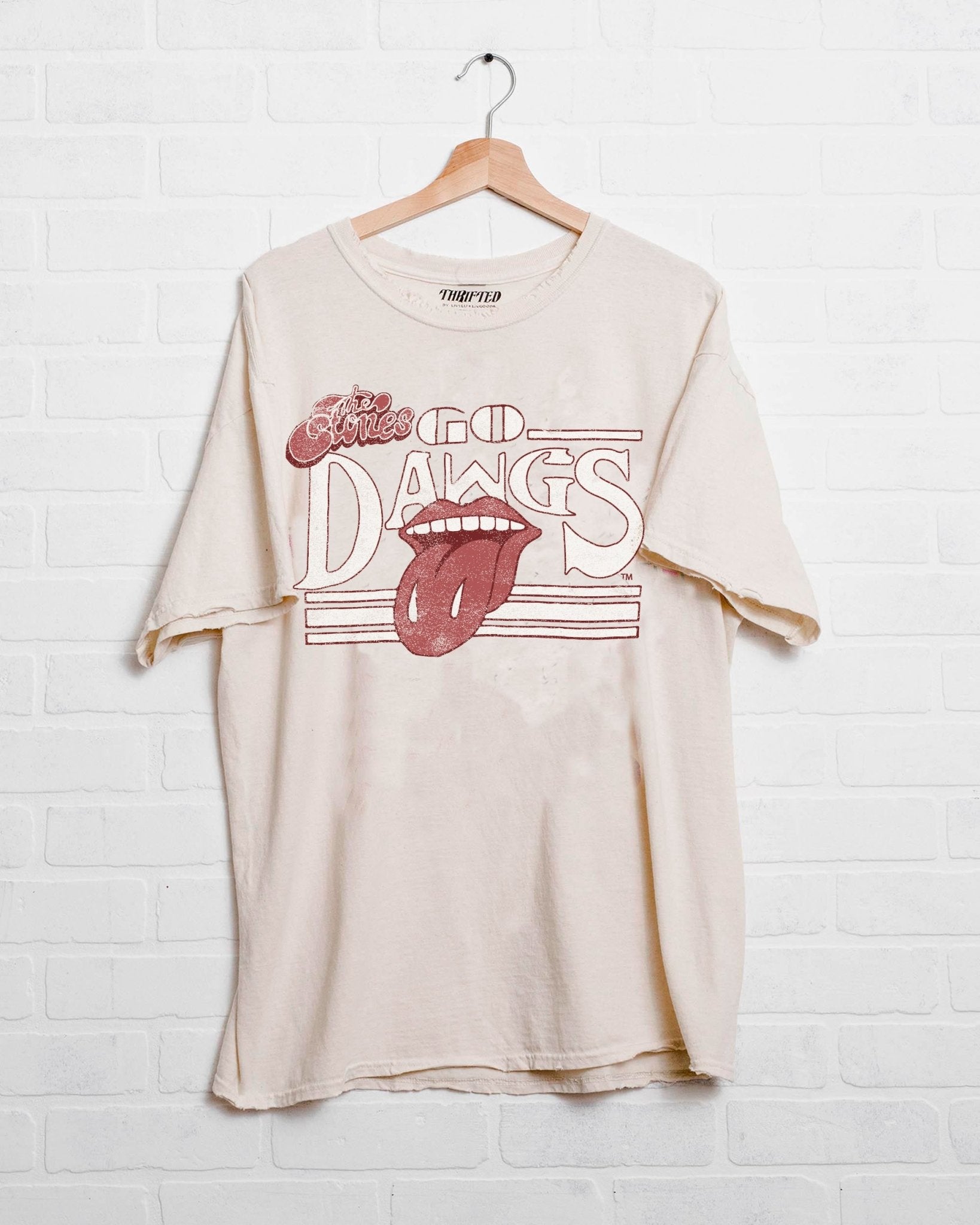 Rolling Stones Go MSU Bulldogs Stoned Off White Thrifted Tee - shoplivylu