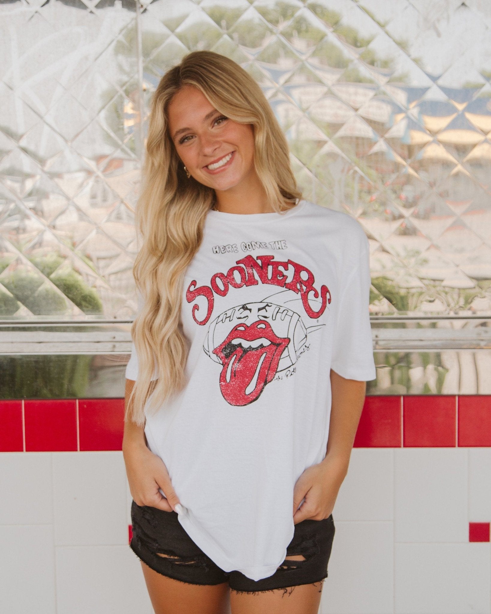 Rolling Stones Here Come The Sooners White Tee - shoplivylu
