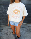 Rolling Stones Hook 'Em Horns Football Lick Off White Thrifted Tee - shoplivylu