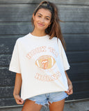 Rolling Stones Hook 'Em Horns Football Lick Off White Thrifted Tee - shoplivylu