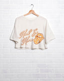 Rolling Stones Hook 'Em Horns Malibu Puff Ink Off White Cropped Tee