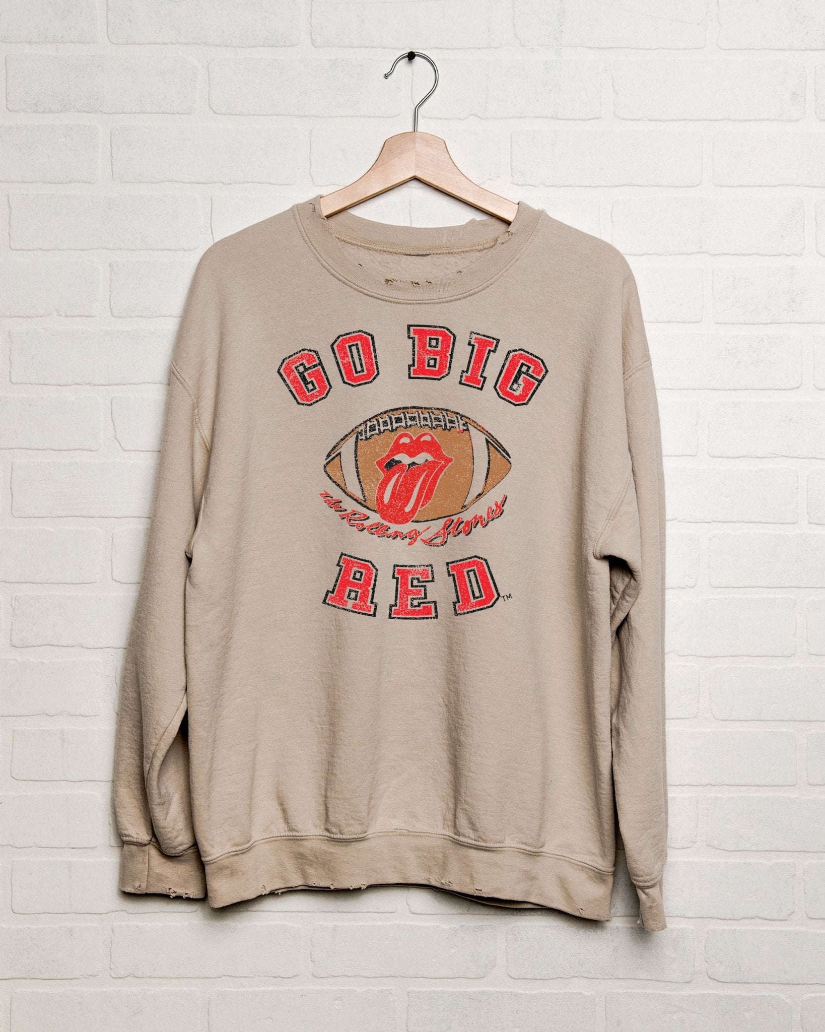 Rolling Stones Huskers Football Lick Sand Thrifted Sweatshirt - shoplivylu