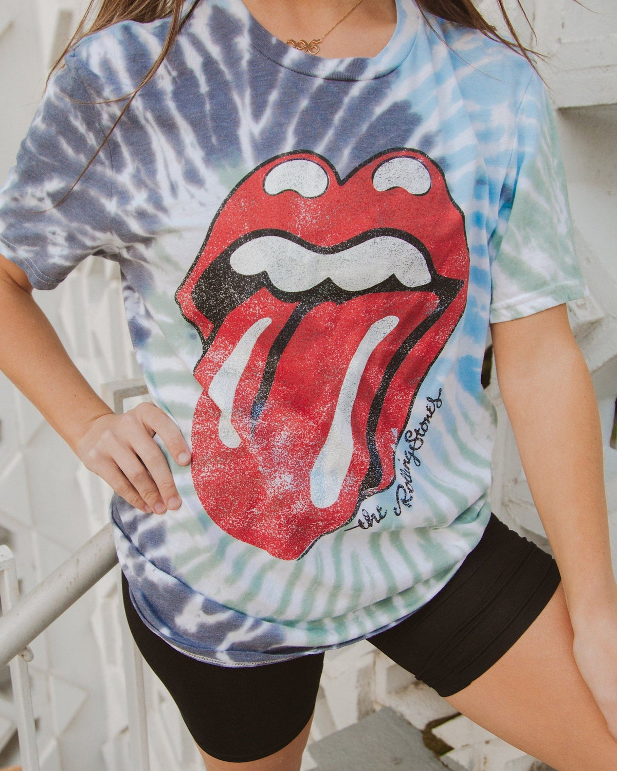Rolling Stones Lick Blue/Green Swirl Tie Dye Tee (FINAL SALE) - shoplivylu