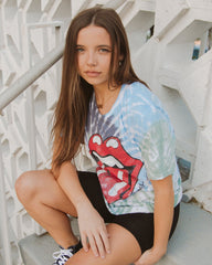 Rolling Stones Lick Blue/Green Swirl Tie Dye Tee (FINAL SALE) - shoplivylu