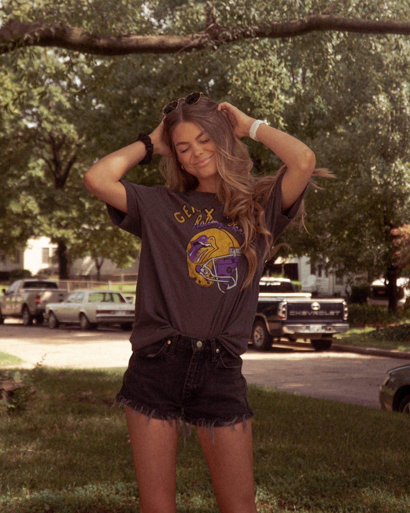 Rolling Stones LSU Helmet Lick Dark Gray Tee - shoplivylu