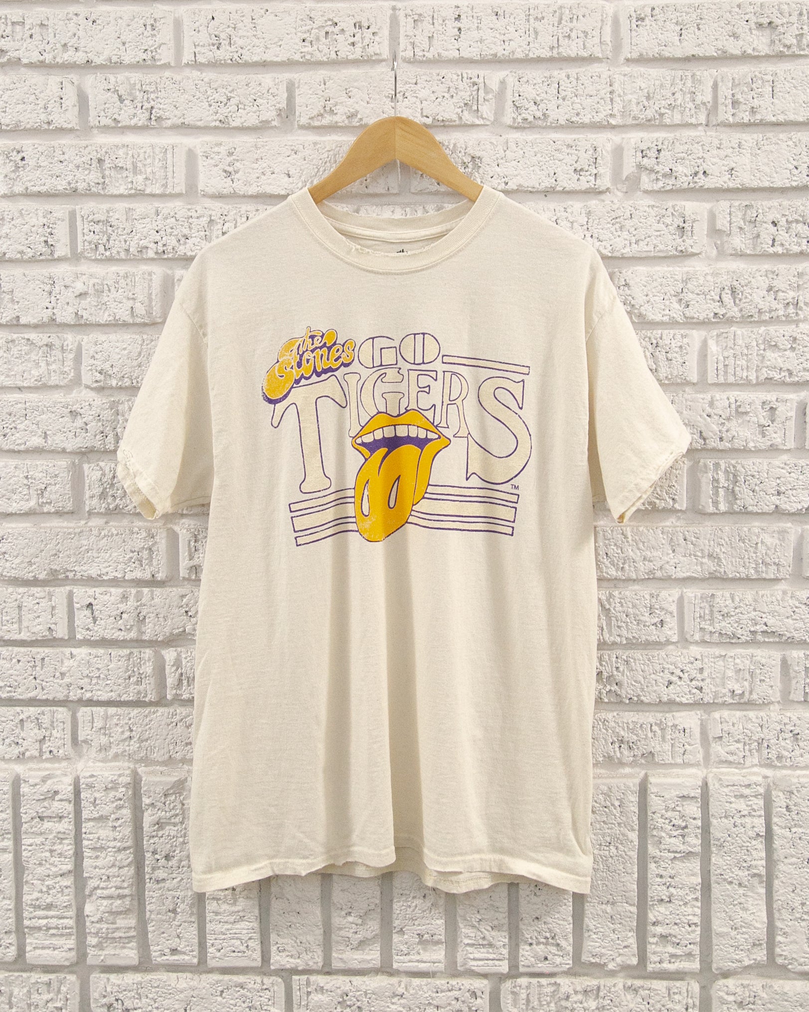 Rolling Stones LSU Tigers Stoned Off White Thrifted Tee - shoplivylu