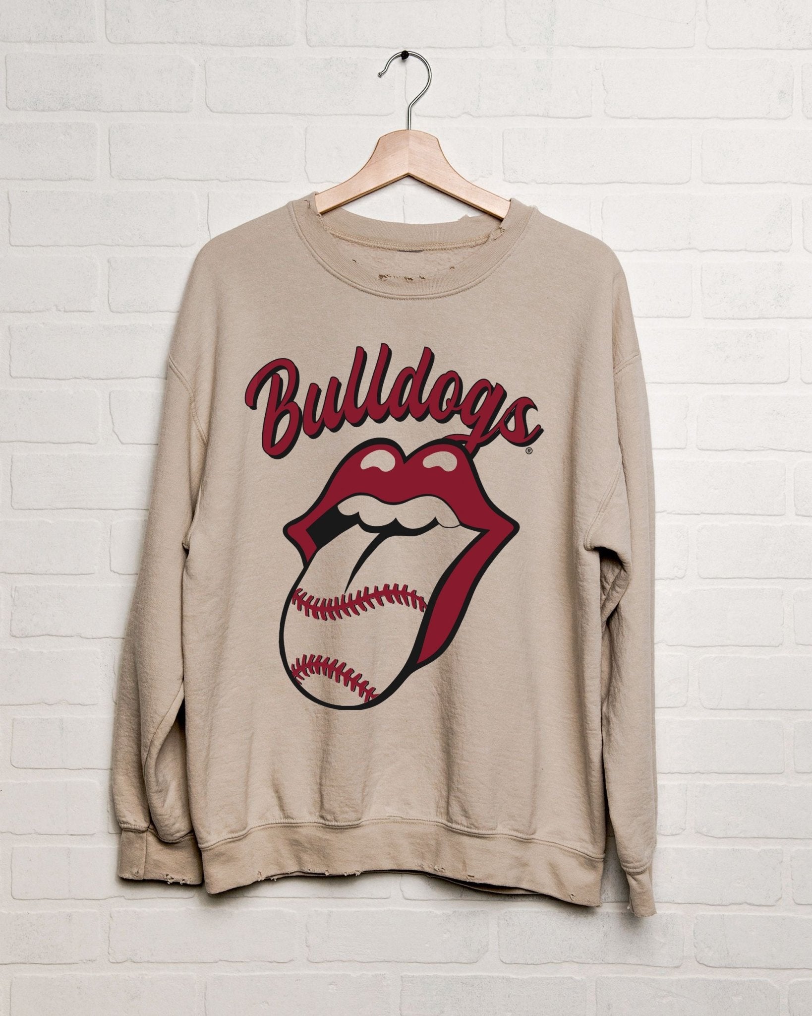 Rolling Stones MSU Bulldogs Baseball Lick Sand Thrifted Sweatshirt - shoplivylu
