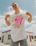 Rolling Stones Neon Puff Classic Lick Comfort Wash White Tee - shoplivylu