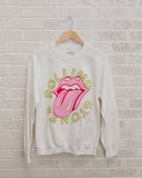 Rolling Stones Neon Puff Classic Lick White Thrifted Sweatshirt - shoplivylu