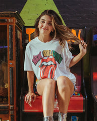 Rolling Stones New Orleans Flag Rocker White Tee - shoplivylu