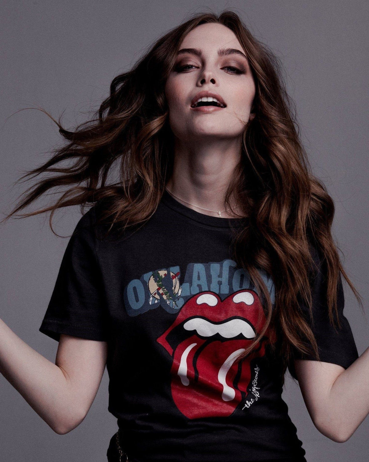 Rolling Stones Oklahoma Flag Rocker Off Black Tee - shoplivylu