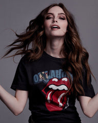 Rolling Stones Oklahoma Flag Rocker Off Black Tee - shoplivylu