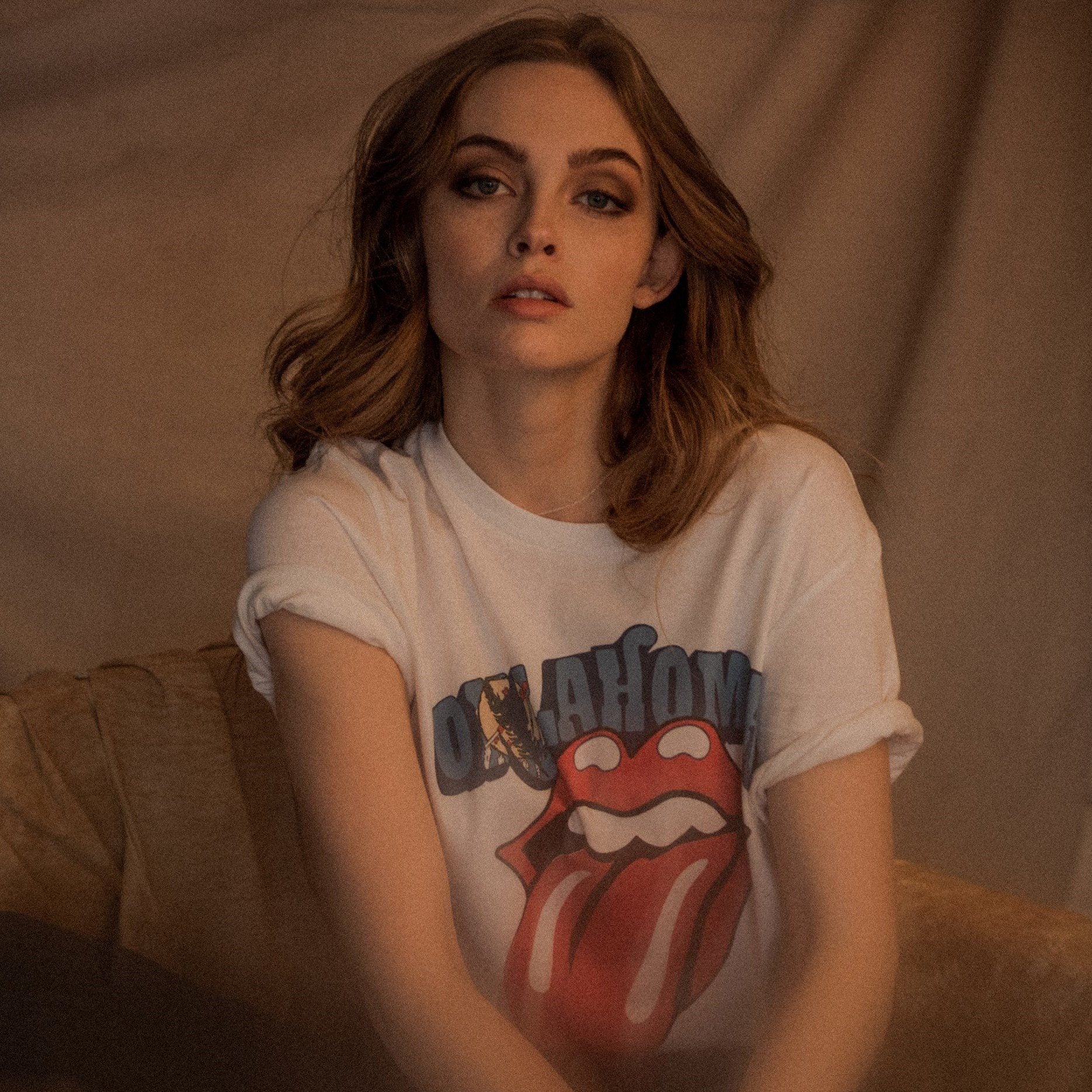 Rolling Stones Oklahoma Flag Rocker White Tee - shoplivylu