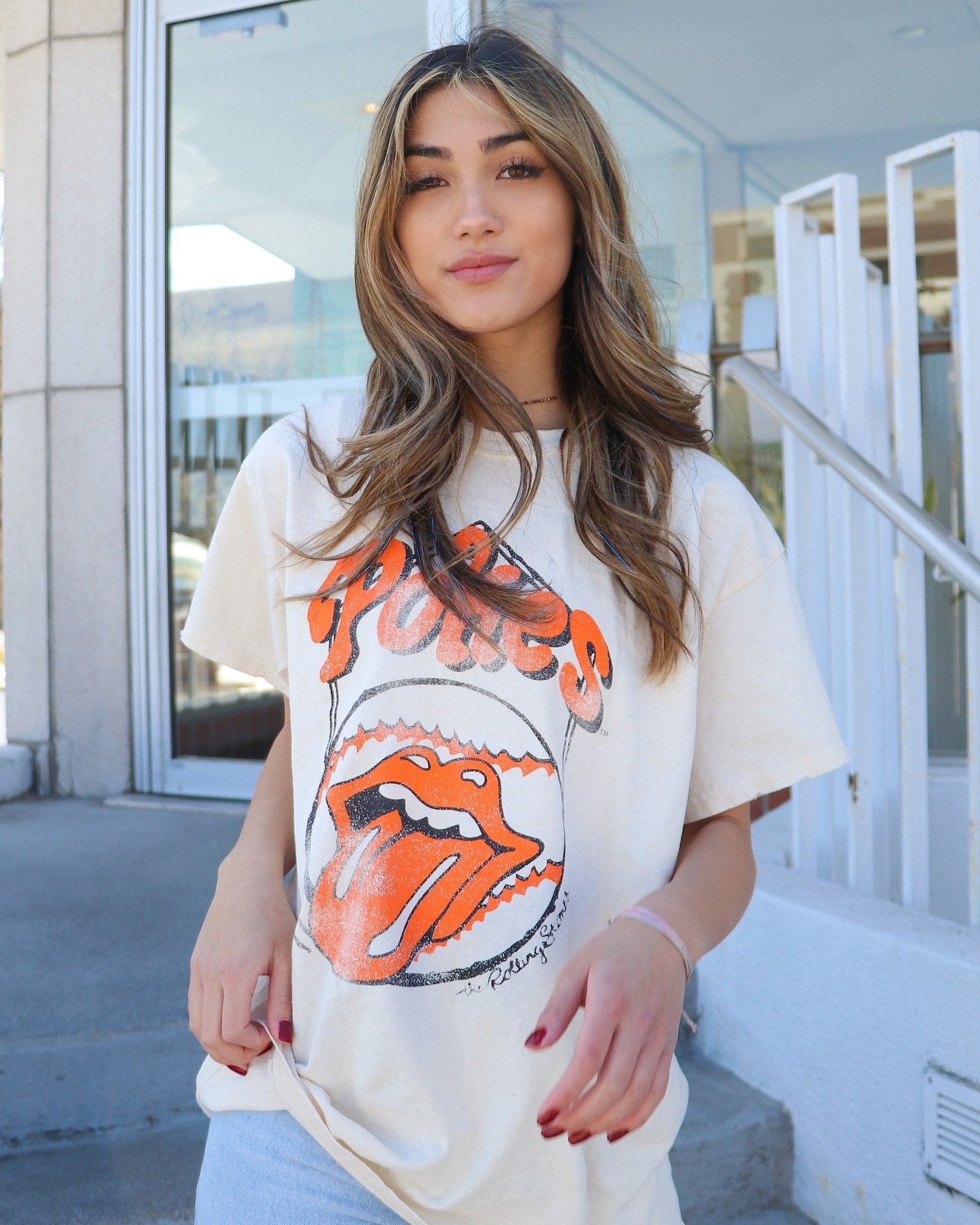 Rolling Stones OSU Cowboys Home Plate Off White Thrifted Tee - shoplivylu