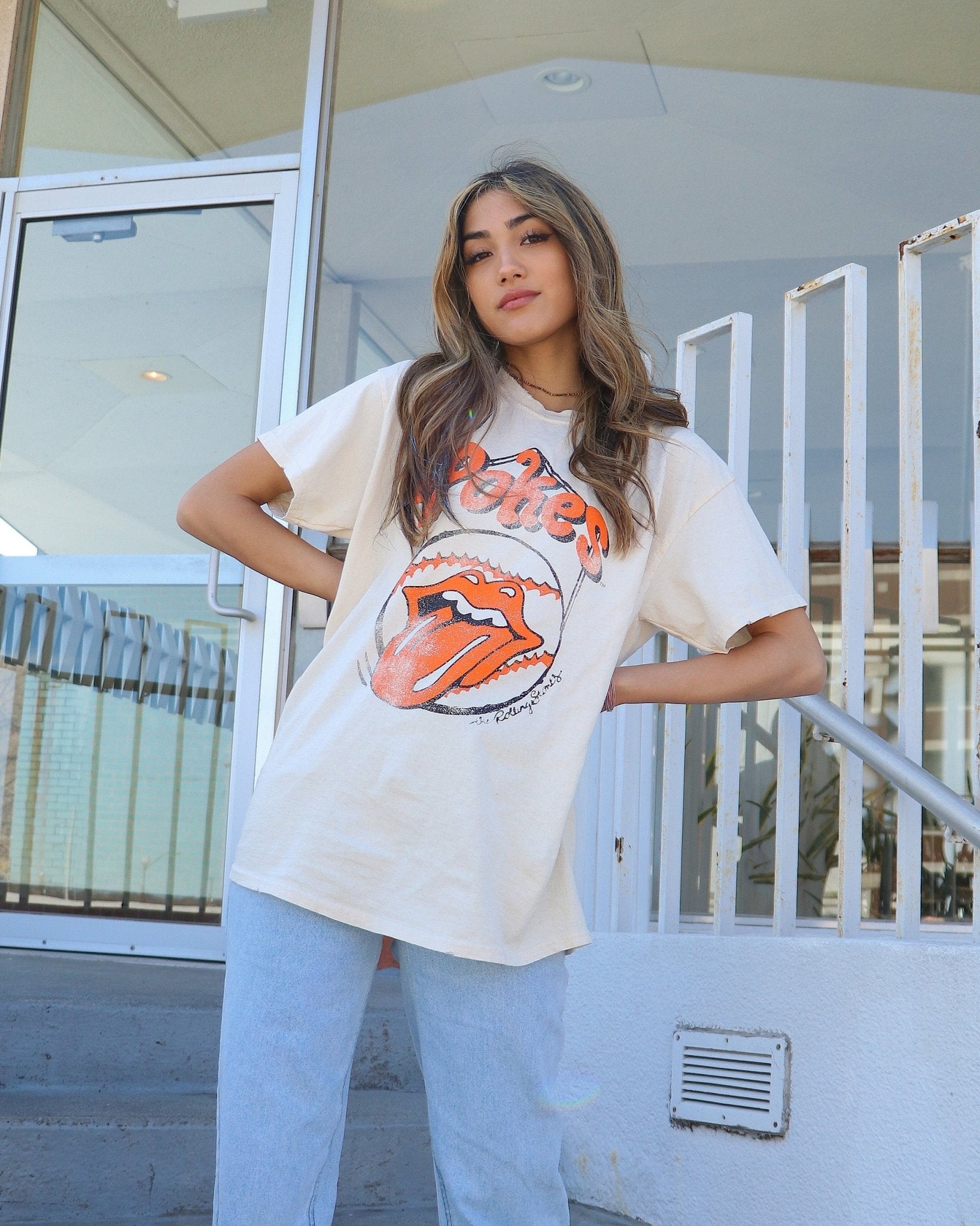 Rolling Stones OSU Cowboys Home Plate Off White Thrifted Tee - shoplivylu