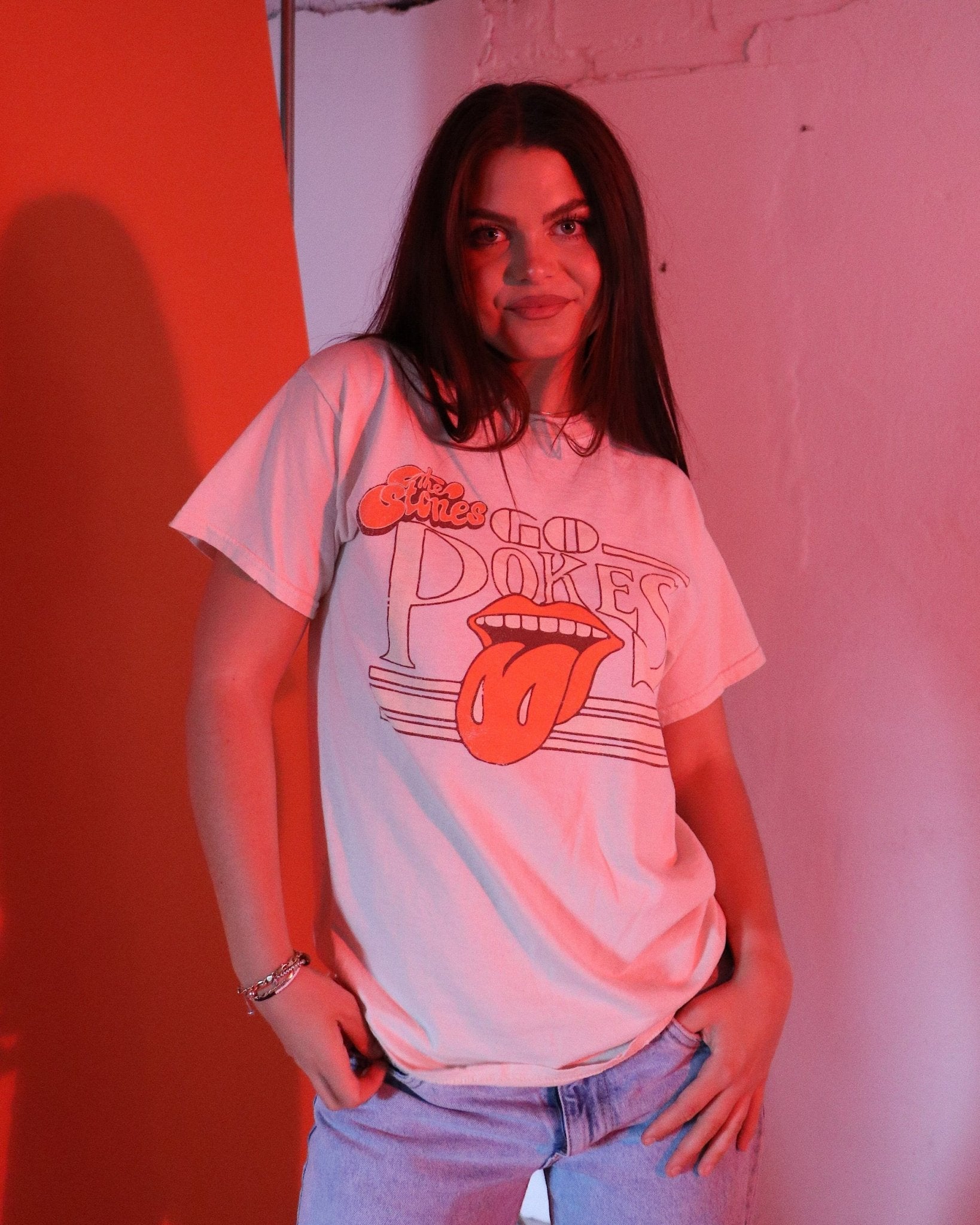 Rolling Stones OSU Cowboys Stoned Off White Thrifted Tee - shoplivylu