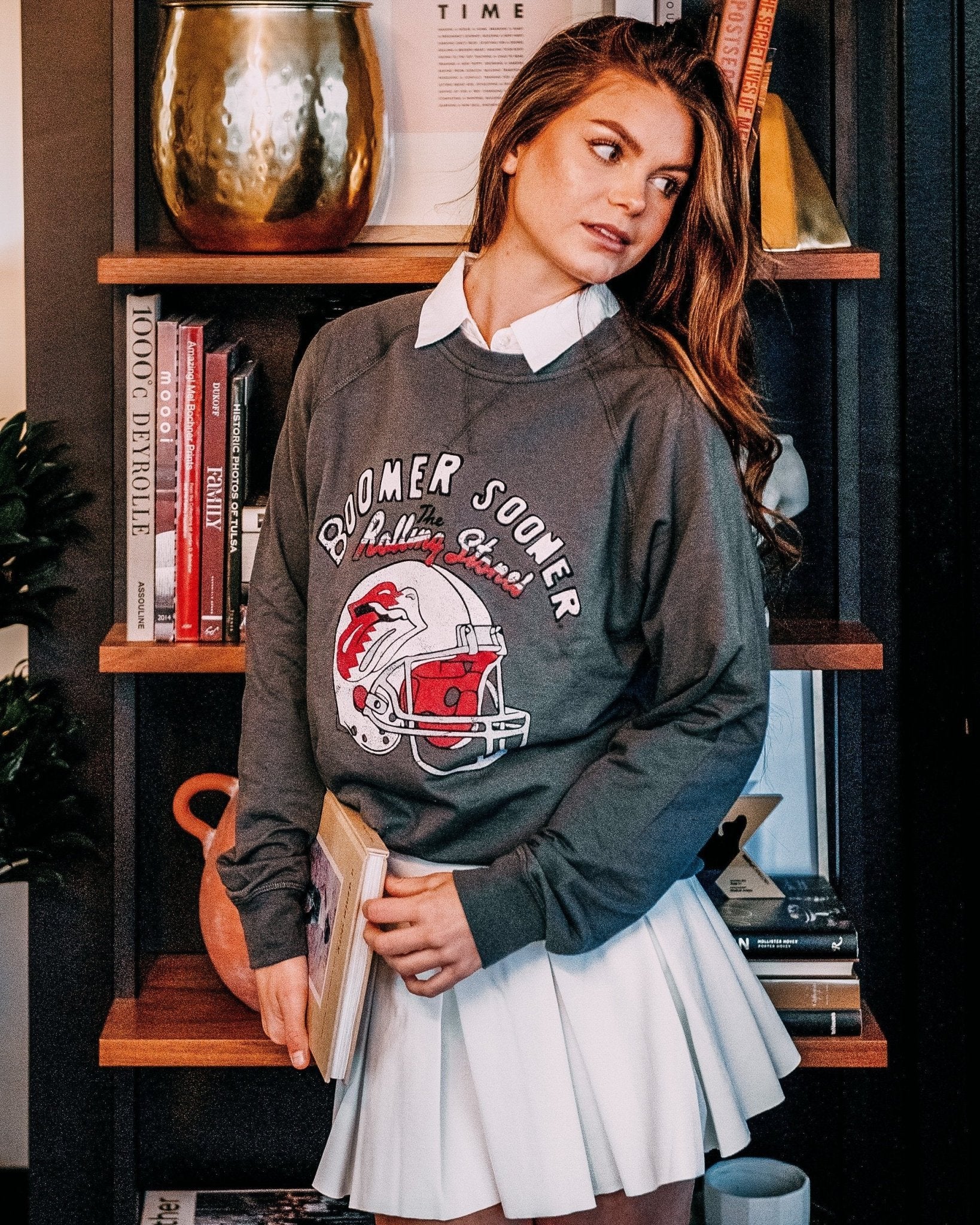 Rolling Stones OU Helmet Lick Dark Gray Sweatshirt - shoplivylu