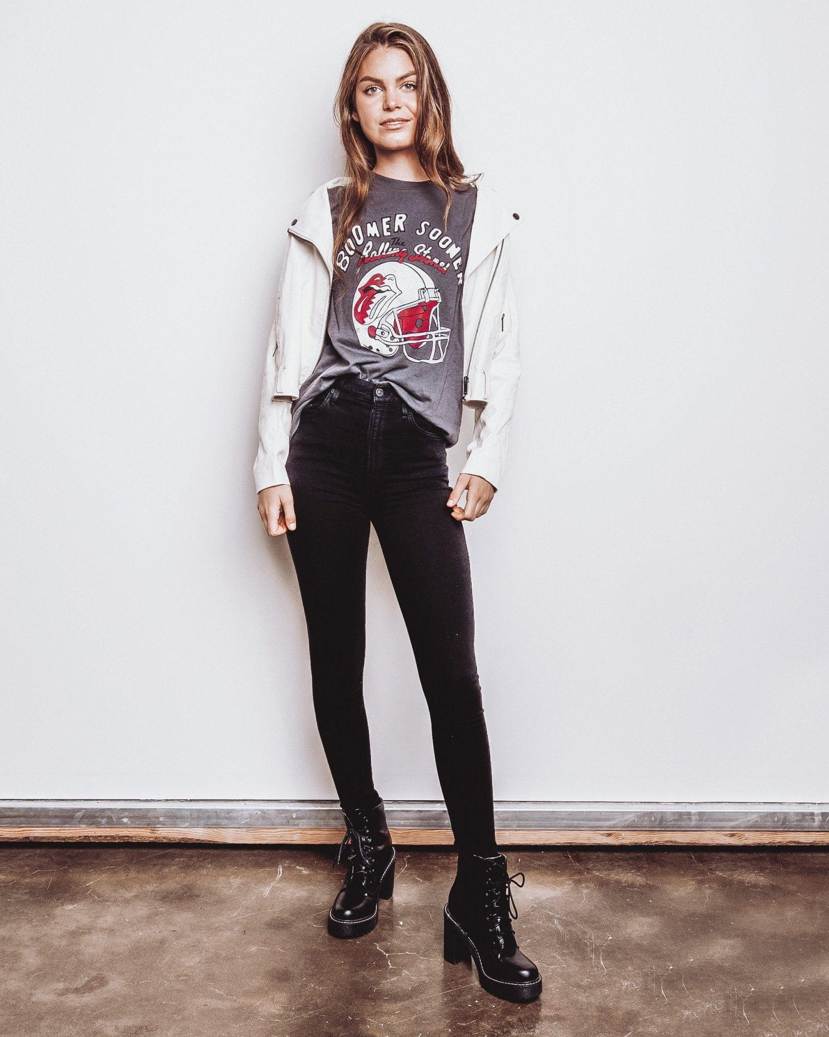 Rolling Stones OU Helmet Lick Dark Gray Tee - shoplivylu