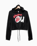 Rolling Stones OU Inside Lick Puff Ink Black Cinched Cropped Hoodie (4529541218407)