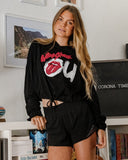 Rolling Stones OU Inside Lick Puff Ink Black Cinched Cropped Hoodie - shoplivylu
