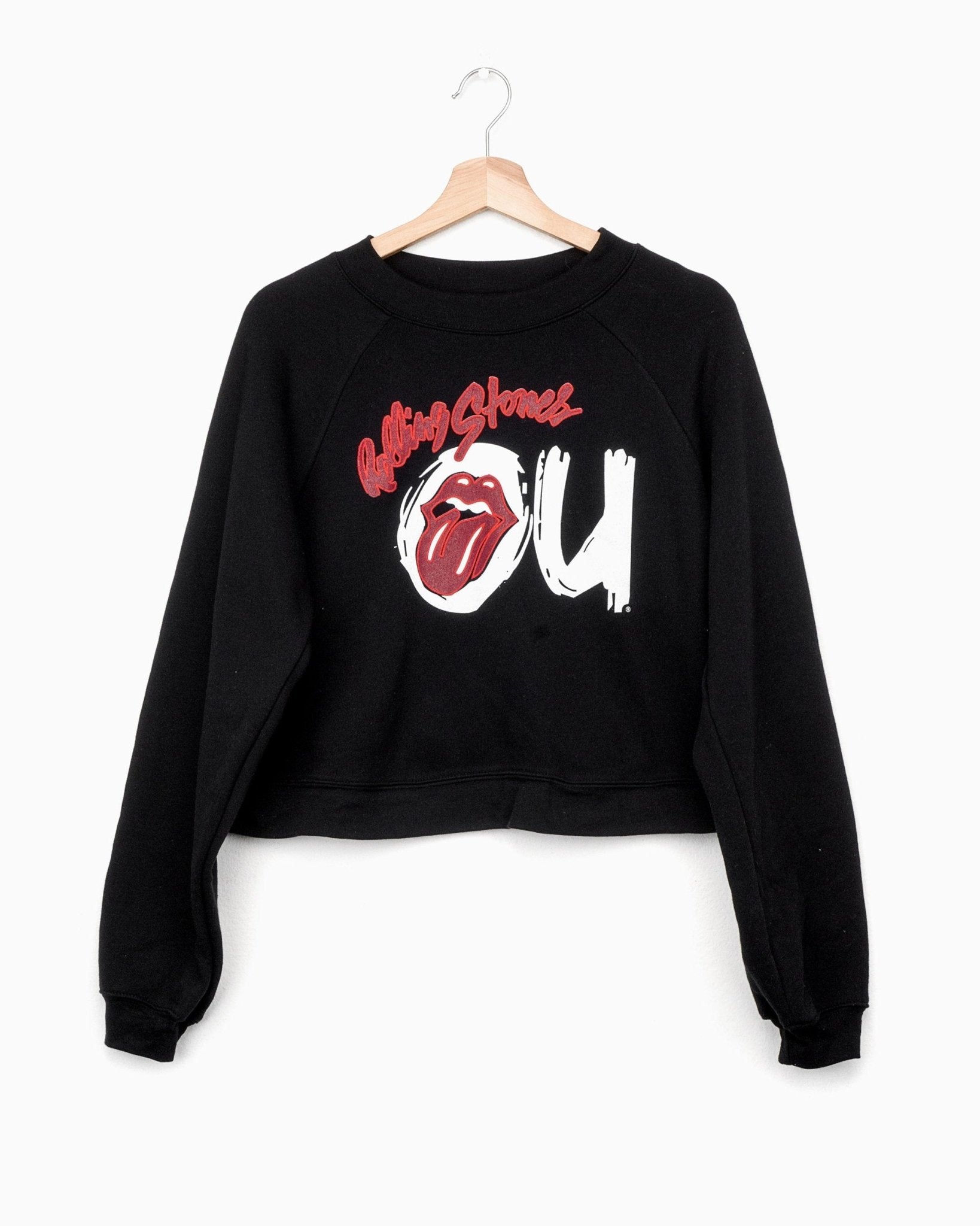 Rolling Stones OU Inside Lick Puff Ink Black Cropped Raglan (4529538072679)