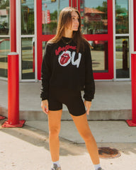 Rolling Stones OU Inside Lick Puff Ink Black Cropped Raglan - shoplivylu